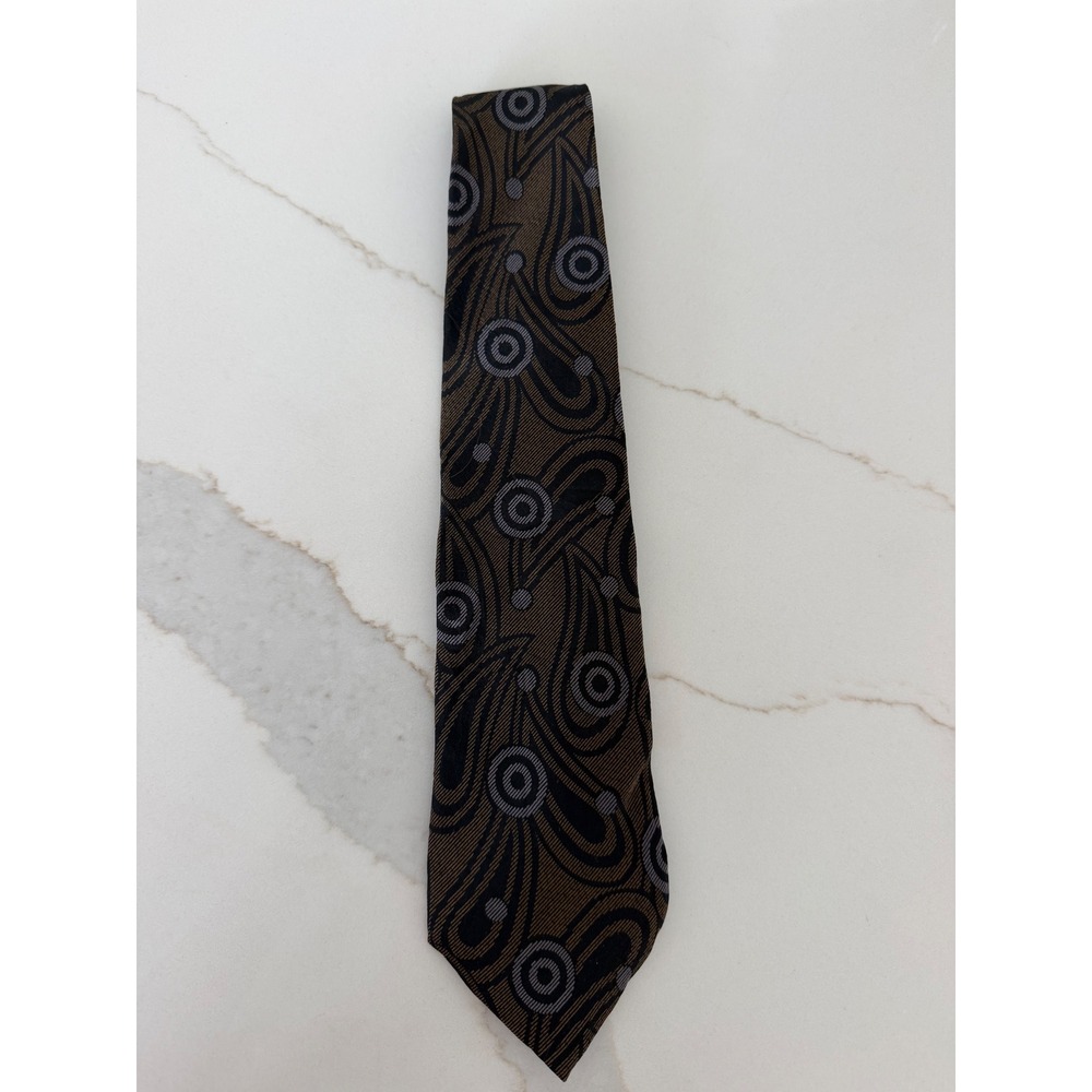 Vintage Bugatti Mens Italian Silk Necktie Abstract Geometric Bronze Black Grey